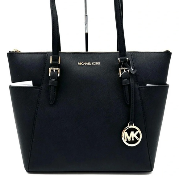 Michael Kors Large Charlotte Tote Bag Leather Black - Picture 1 of 12